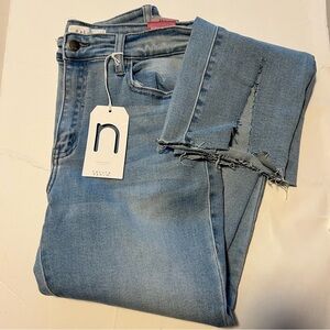 Nature Denim Straight High Rise Split Hem Jeans